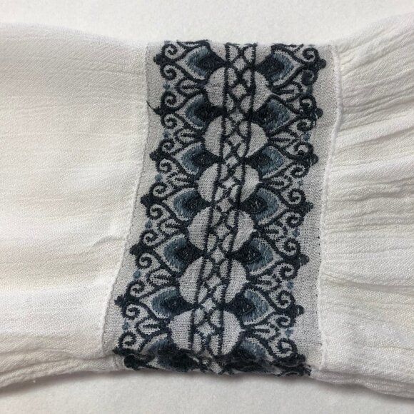 O'neill Rocco White Boho Peasant Embroidered 3/4 Sleeve Top Size Small - Picture 6 of 11